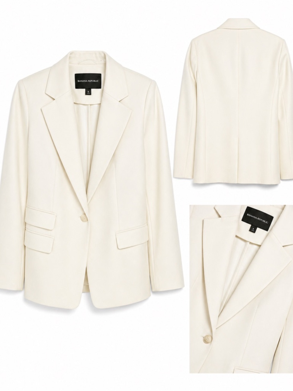 Banana Republic Wool Cream Single-Button Notched Lapel Blazer
